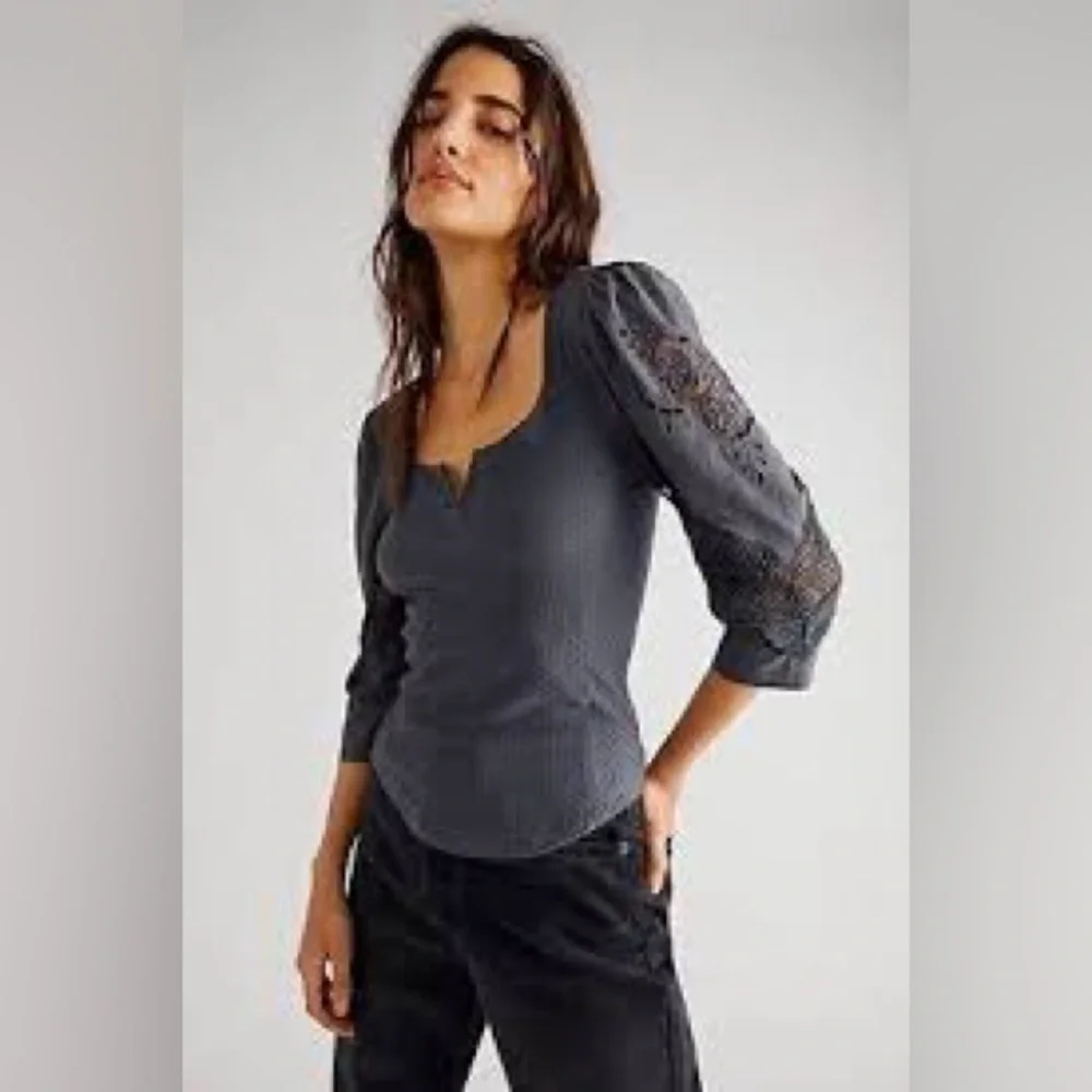 Free People Brunch Date Top in Metal Stiletto- NWT SIZE L